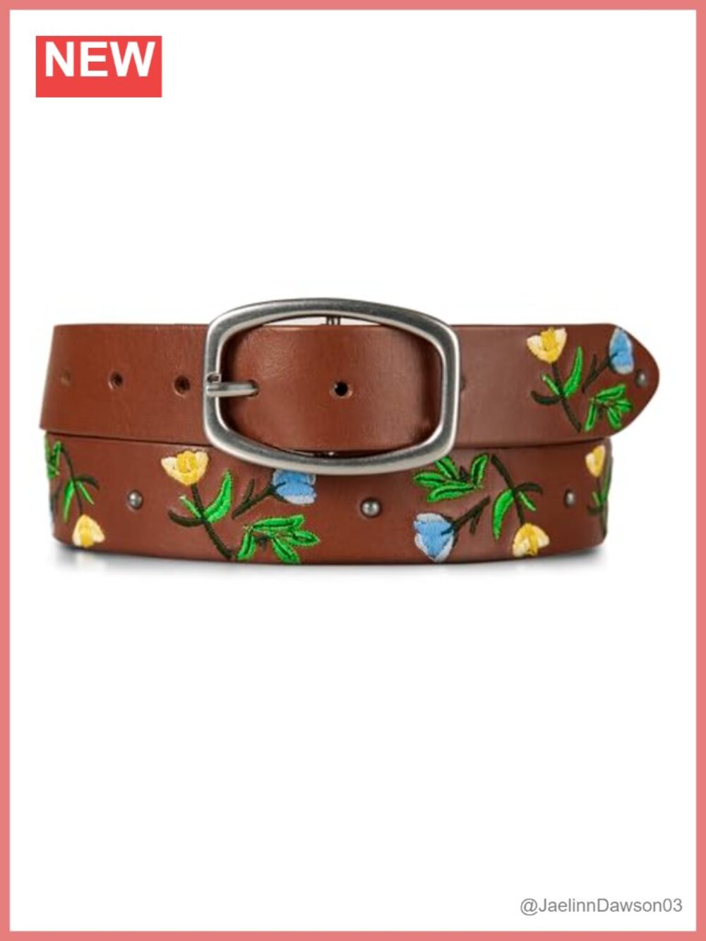 Embroidered Leather Belt Harness Buckle Nickel Finish